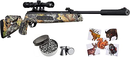 Hatsan Mod 125 Sniper Vortex Quiet Energy Break Barrel Air Rifle with Pack of Pellets and 100x Paper Targets Bundle (Black or Camo Syn Stock)