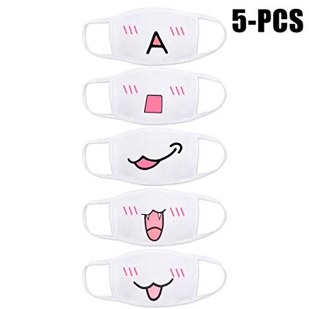 Aniwon Kawaii Muffle Mask, 5 pack Anti-Dust Anime Cotton Mouth Mask Cute Kaomoji Face Mask