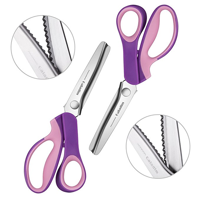 Pinking Shears Set (Pack of 2 PCS, Serrated & Scalloped edges) By Galadim - Zig Zag Scissor for Fabric Leather - Wave Fabric Scissor - Dressmaking Sewing Dog Teeth Tailor Scissors - Triangle Teeth Sci