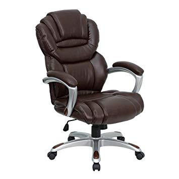 Offex OF-GO-901-BN-GG High Back Brown Leather Executive Office Chair with Leather Padded Loop Arms