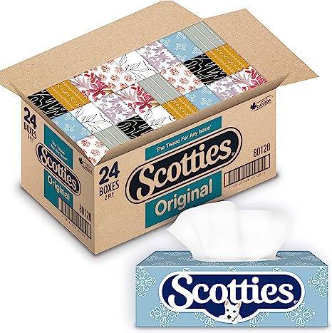 Scotties Original Facial Tissue, Hypoallergenic and Dermatologist Approved, 2-ply, 24 Boxes, 126 Tissues per Box