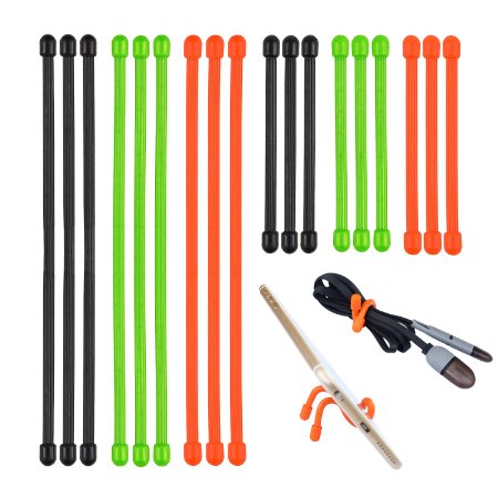 Lizber Rubber Twist Ties - Reusable Gear Ties 18PCS (3 Inch and 6 Inch) - Green, Orange, Black