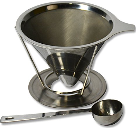 CounterTop Pour Over Stainless Steel Drip Coffee Filter and Scoop (4 Cups)