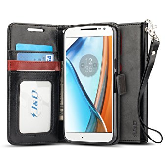 Moto G4 / G4 Plus Case, J&D [Wallet Stand] [Slim Fit] Heavy Duty Protective Shock Resistant Wallet Case for Motorola Moto G4, Moto G4 Plus [NOT COMPATIBLE WITH MOTO G4 PLAY] - Black