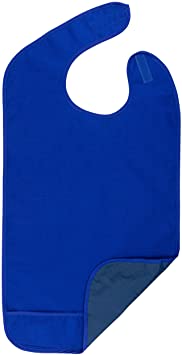 Adult Bib for Eating, Waterproof Clothing Protector with Crumb Catcher. Machine Washable (Royal Blue, Regular Width)