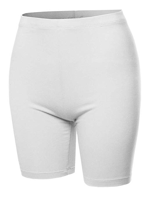Women's Basic Solid Premium Cotton Mid Thigh High Rise Biker Bermuda Shorts