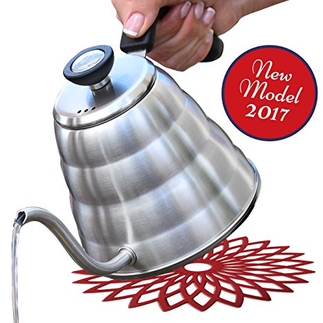 Pour Over Coffee and Tea Kettle1.2L with Thermometer-304 Stainless Steel-Pouring Gooseneck for Barista or Home Brewing-Bakelite Handle for Virtually All Stoves-FREE SILICONE MATT & EBOOK By Wonder Sky