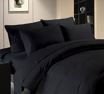 Solid Black 300 Thread Count Full/Queen Size 3PC Duvet Cover Set 100 % Egyptian Cotton with button enclosure