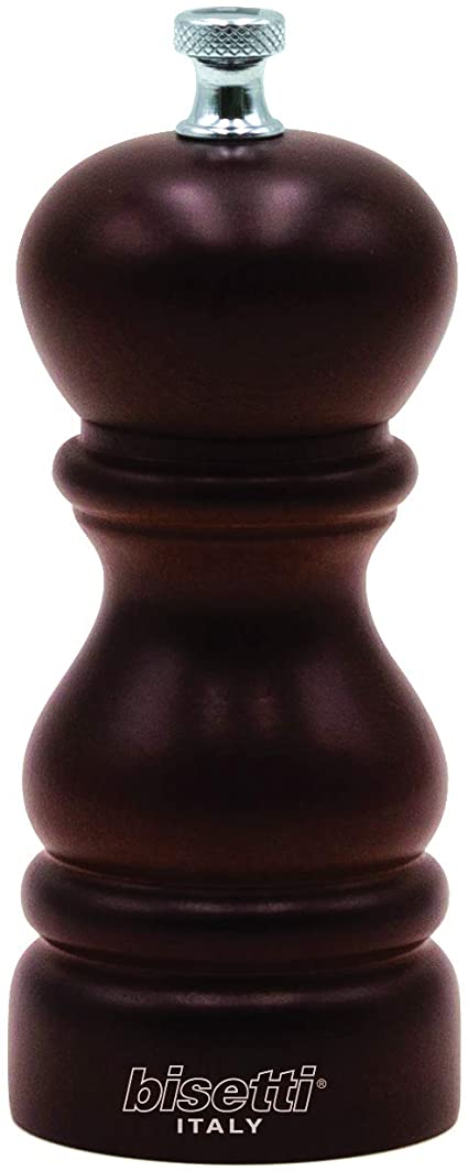 Bisetti 5.12 Inch Roma Beech Wood Pepper Mill With Adjustable Carbon Steel Grinder With Walnut Finish, Made in Italy