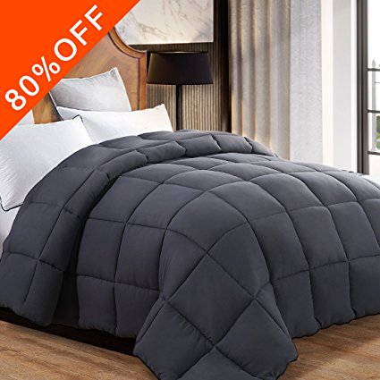 Twin Quilted Comforter Duvet insert with Corner Tabs 2100 Series, 7D Down Alternative fill Warmfit -Tech All-Season Comforter, Dark Gray, Twin(64x88 Inch)