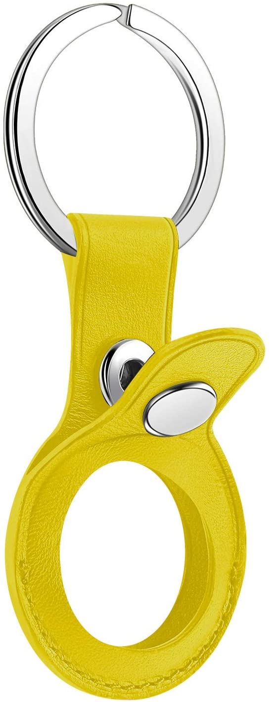 LiZhi Leather Key Chain with Full Grain Leather,Recycling Key Ring,Lightweight Induction Keychain for Airtags(Yellow)