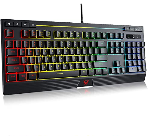 PICTEK RGB Gaming Keyboard, 8 Individual Multimedia Keys, Wired Adjustable Backlight Keyboard with Non-Fading Keycaps, 25 Keys Anti-ghosting, Splash-Proof, Ideal for Windows Mac Gaming