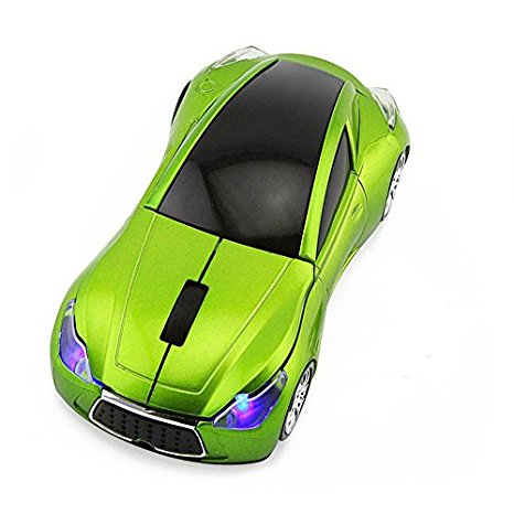 CHUYI Wireless Sport Car Shaped Mouse 1600DPI 3 Button Optical Mouse Ergonomic Mice with USB Receiver for PC Computer Laptop Gift (Green)