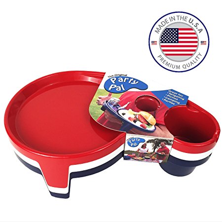 Arron Kelly  Party Pals  One Handed Drink Holder, Napkin, Cutlery & Food Serving Tray with Hidden Handle - Red, White, Navy Blue - Breakfast Table for 3