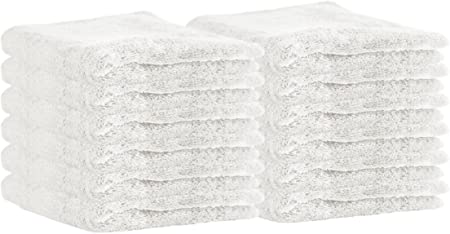 Puffy Cotton Luxury Washcloth Towel Set (12 Pack, 12x12 Inches) Multi-Purpose Extra Soft Fingertip Towels, Super Absorbent Face Cloths, Machine Washable, Sport and Workout Towels (White)