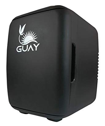 Guay Outdoors Portable Thermoelectric Mini Fridge Cooler and Warmer – 4 Liter/6 can. AC/DC Great for Car, Travels, Dorm, Camping and Bedroom - Black