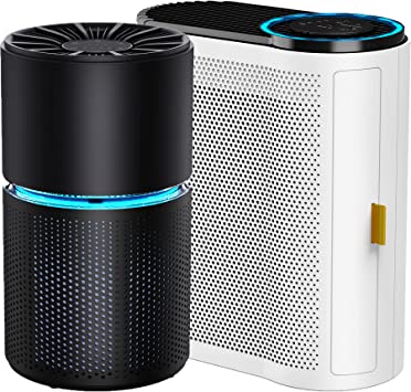 AROEVE Air Purifiers(MK04-White) with Enhanced Purification Mode and Air Purifiers(MK03-Black) with Air Quality Sensors Combo for Large Room Remove 99.97% of Dust, Pet Dander, Smoke, Pollen