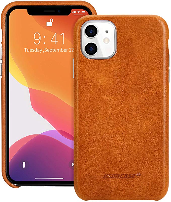 iPhone 11 case,Jisoncase iPhone 11 Genuine Leather Case Slim Back Cover Protective Cases for iPhone 11 6.1 inch