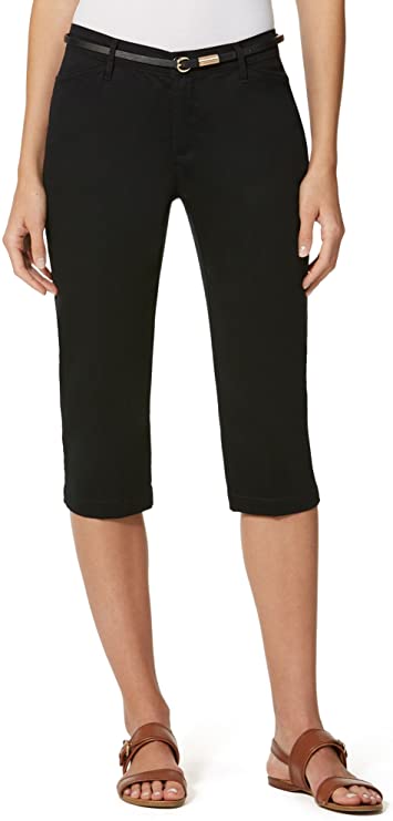 Gloria Vanderbilt Womens Anita Belted Capri (12, Black)