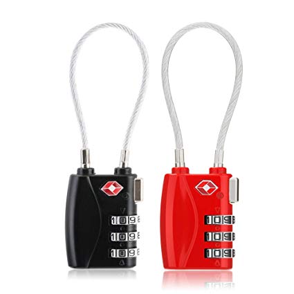 Luggage Lock 2 Pack, TSA Approved Luggage Locks, Cable Travel Lock, Safe Padlock for Gym, School, Suitcases, Baggage