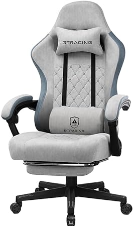 GTRACING Gaming Chair, Computer Chair with Pocket Spring Cushion, Linkage Armrests and Footrest, High Back Ergonomic Computer Chair with Lumbar Support Task Chair with Footrest (Modern, Grey)