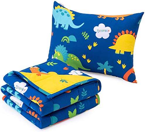 Anjee Kids Weighted Blanket 5lbs for Children with a Cotton Pillowcase, Breathable Cotton Fabric with Cute Dinosaurs Cartoon Pattern Help Better Sleep, 36 x 48 Inches, Navy Blue