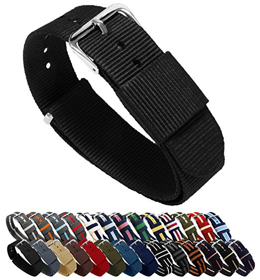 BARTON NATO Style Straps - Choice of Color, Length & Width (18mm, 20mm, 22mm or 24mm) - Ballistic Nylon Straps