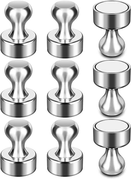 Fridge Magnets, Magnetic Push Pins, 8 Pack 12 x 16 mm Silver Neodymium Magnets Push Pins, Whiteboard Magnets, Magnetic Thumb Tacks, Magnets for Fridge, Magnets for Whiteboard, Photo, Map, Office, DIY