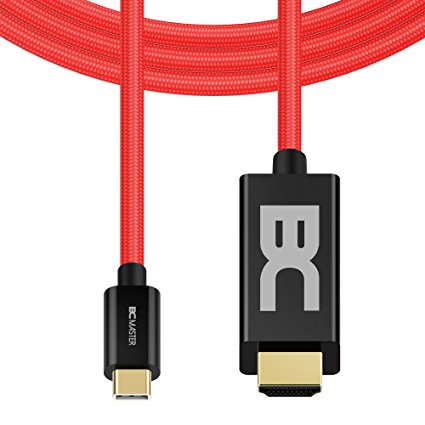 BC Master USB C to HDMI 4K cable 8ft braided， USB 3.1 Type C Male(Thunderbolt 3 Compatible) to HDMI Male Cable for Samsung Galaxy S8/S8 Plus,Apple，2016 MacBook Pro, 2015 MacBook，ChromeBook Pixel