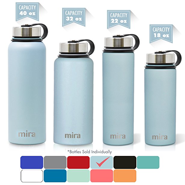 MIRA 40 oz, 32 oz, 22 oz or 18 oz Stainless Steel Vacuum Insulated Wide Mouth Water Bottle | Thermos Keeps Cold for 24 hours, Hot for 12 hours