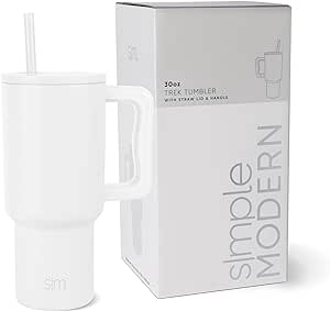 Simple Modern 30 oz Tumbler with Handle and Straw Lid | Insulated Cup Reusable Stainless Steel Water Bottle Travel Mug Cupholder Friendly | Gifts for Women Men Him Her | Trek Collection | Winter White