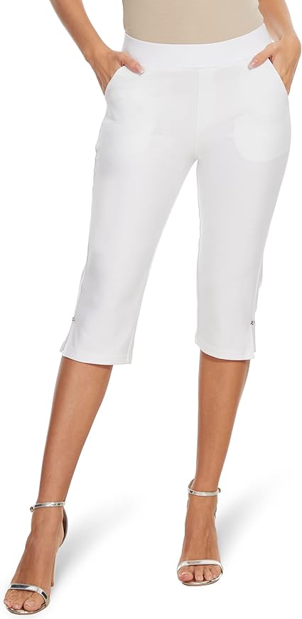 Ginasy Capri Pants for Women Casual Summer Dressy Pull On Stretch High Waisted Crop Work Leggings with Pockets