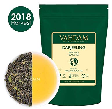 VAHDAM, First Flush Darjeeling Tea -50 Cups/ 100g Loose Leaf Black Tea - Flowery, Aromatic & Delicious, Picked, Packed & Shipped Direct from India, Champagne of Teas, Mellow & Fragrant