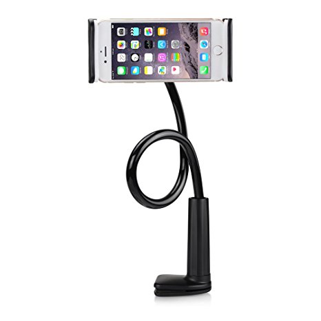 Cellphone Holder, Gooseneck iPhone/ iPad Stand, Universal Flexible Lazy Bracket Long Arm Clip for 4-10.6" Cell Phones/ Tablet 360 Degree Rotating (Black)