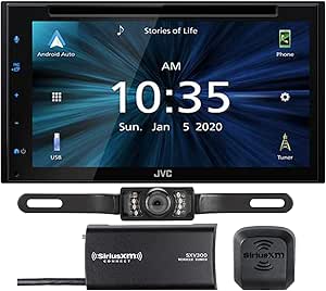 JVC KW-V660BT CarPlay Android Auto DVD/CD Player with 6.8" Capacitive Touchscreen Bundled with   (1) SiriusXM Tuner   (1) License Plate Style Rear View Camera