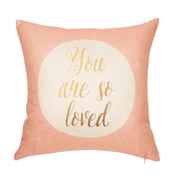 Fjfz You're So Loved Motivational Sign Inspirational Quote Cotton Linen Home Decorative Throw Pillow Case Cushion Cover Sofa Couch, Blush Pink and Gold, 18" x 18"
