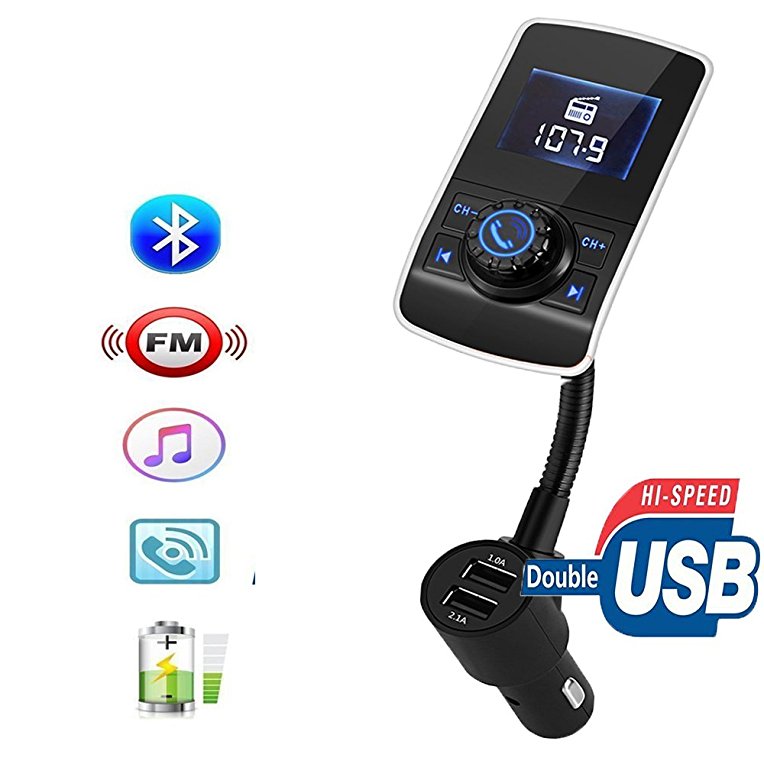 FM Transmitter, Wireless Bluetooth ,Car Radio Transmitter, MP3 Player Handsfree Bluetooth Car Kits Radio Audio Adapter with Dual USB 5V 2.1A Charging Port 1.44 Inch Screen Work for iPhone 7 6 6S Samsung iPad iPod Tablet Other Smartphones (HY68)