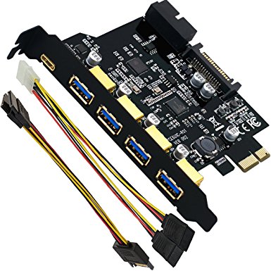 Mailiya PCI-E to Type-C   A 5-Port USB 3.0 PCI Express Card and 15-Pin Power Connector, Mini PCI-E USB 3.0 Hub Controller Adapter with Internal 20-Pin Connector - Expand Another Two USB 3.0 Ports