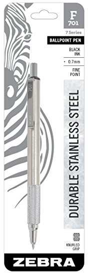 Zebra Stainless Steel Ballpoint Retractable Pen, Black Ink, (2-Pack)