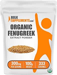 BulkSupplements.com Organic Fenugreek Extract Powder - Fenugreek Supplements, from Fenugreek Seeds - Fenugreek Powder, Gluten Free, 300mg per Serving, 100g (3.5 oz) (Pack of 1)