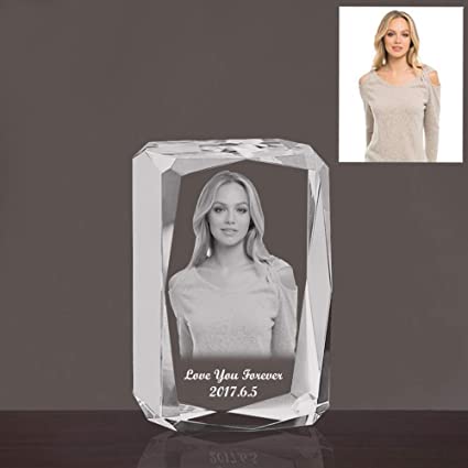 Qianruna Custom Personalized 2D/3D Laser Etched Photo in Crystal Glass Cube Photo Engraving Gifts for Birthday, Anniversary, Mother's Day,Father's Day,Valentine's Day,Christmas Day