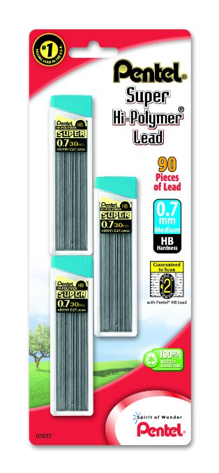 Pentel Super Hi-Polymer Lead Refill , 0.7  mm Medium, HB, 90 Pieces of Lead (C27BPHB3-K6)