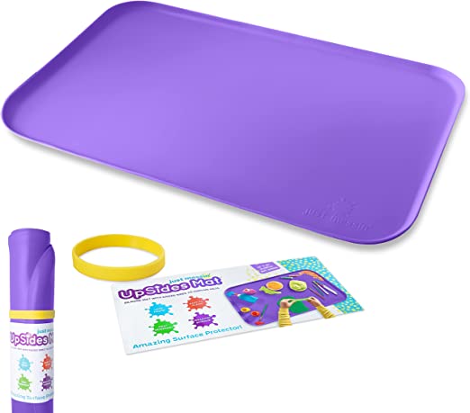 Just Messin' Silicone Art Mat for Crafts, Resin, Paint, Slime & Jewelry-Making Multipurpose Table Protector with Raised Sides to Hold Mess, Non-Slip Heat Resistant, 16”x26” Mat with .6" Edge, Purple