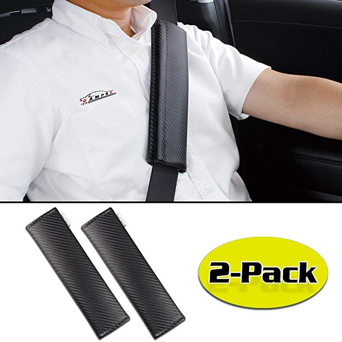 GAMPRO 2-Pack Black Carbon Fiber Car Seat Belt Pad Cover, Soft Car Safety Seat Belt Strap Shoulder Pad for Adults and Children,Useful Shoulder Suitable for Backpack, Backpack, Shoulder Bag(2-Pack)