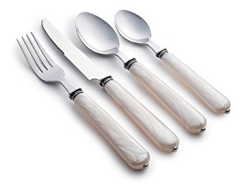 Novell Collection Stainless Steel 24 Piece Elegant Sturdy Top Grade Flatware Place Settings Set (Ivory)