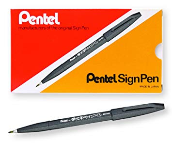 Pentel Arts Sign Pen Touch, Fude Brush Tip, Black Ink , Box of 12 (SES15-NA)