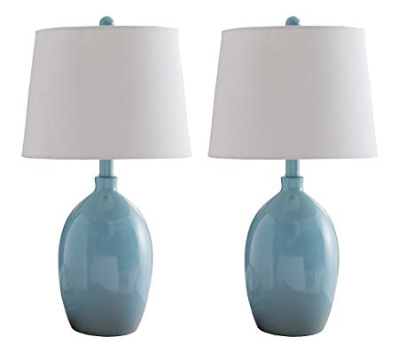 Kings Brand Light Blue with White Fabric Shade Table Lamps, Set of 2
