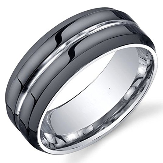 King Will CLASSIC Mens 8mm Black Mens Tungsten Ring Wedding Band Grooved Center Polished Wedding Band