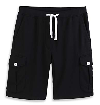 HARBETH Men's Classic-Fit 5-Pockets Cargo Short Cotton Elastic Fleece Gym Shorts