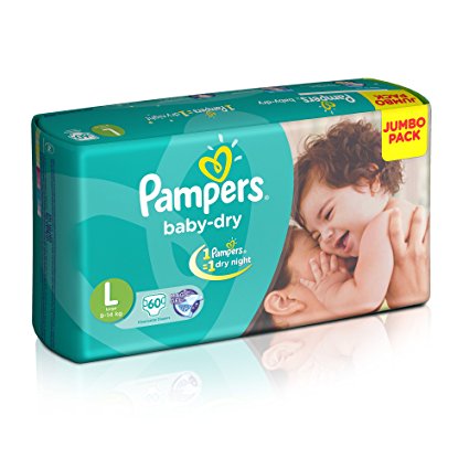 Pampers Baby Dry Large Size Diapers (60 Count) - Jumbo Pack